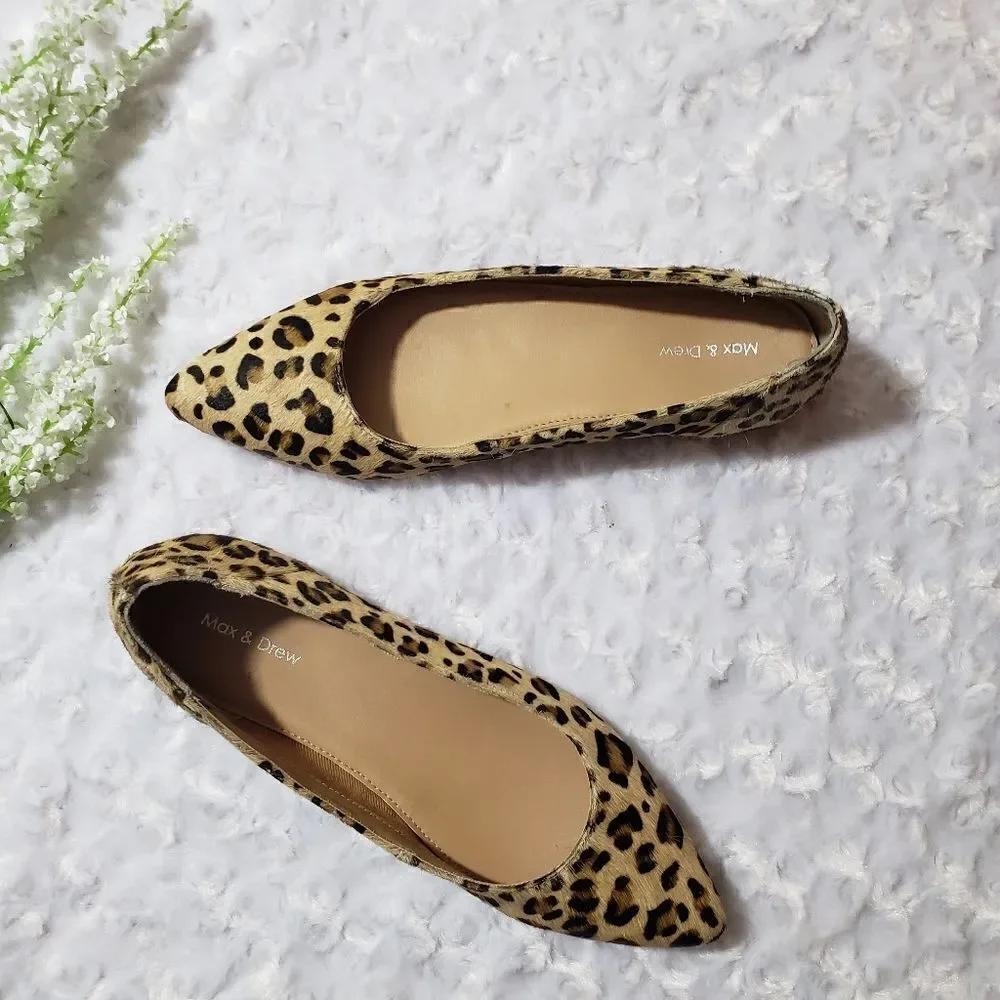 Max and Drew Women size 7 Jaguar Mimi Flat Genuine Leather Calf Hair Animal Prin